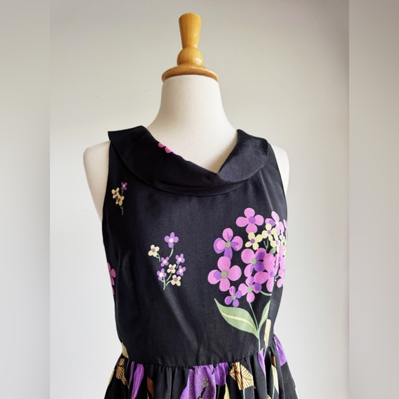 COREY LYNN CALTER Silk Blend Black Floral Dress 4 - Picture 2 of 6